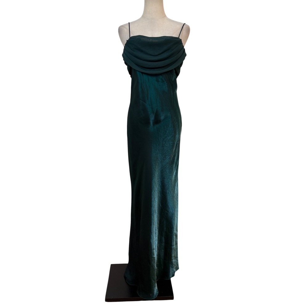 vtg 90s Rebecca Dress sz S Green Iridescent Cowl Neck Maxi Gown‎ Fairy whimsgoth